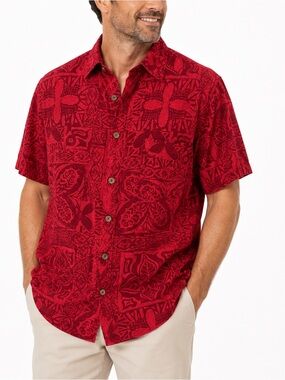 BOCA Men's Red Short-Sleeve Button-Up Shirt washable silk #122